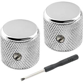 Musiclily Pro 1/4" Aluminum Flat Top Barrel Knobs Universal Fitting Control Knobs with Set Screw for Fender Mexico Player Telecaster Tele Electric Guitar or Precision Bass, Chrome (Set of 2)