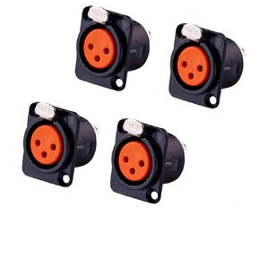 3-Pin XLR Female Socket Metal Panel Mount Chassis Microphone Audio Jack D-Type Connector Adapter, Pack of 4
