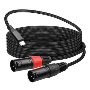 CERRXIAN USB C to Dual XLR Audio Cable, 6.6FT Type C Male to 2 XLR Male Stereo Power Amplifier Braided Cable for Amplifier, Speaker, Mixer Console