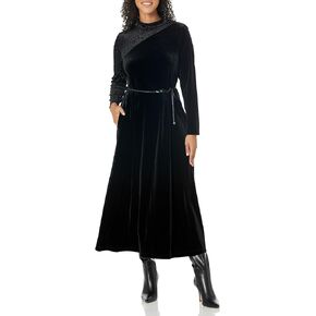 Anne Klein Women's Velevet Leopard Burnout Mock Neck Midi Dress