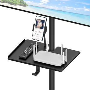 Universal Metal Clamp-on Shelf Pole Stand for TV Cart Stand, Speaker Stand, Microphone Stand Tray Shelf for Pole Up to 1.58" - 11.7" x 7.8" TV Stand Pole Tray for More Utility Storage Platform