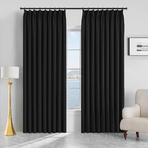 MAIHER Room Darkening Pinch Pleat Curtain with Tieback, Thermal Insulated Triple Weave Polyester Pleated Drape for Small Window, Patio (Beige, 38" W x 63" L, 1 Panel) in Kuwait