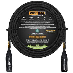 50 Foot - WBC-PRO-Quad Ultra-Silent Ultra-Flexible Balanced Star-Quad Cable with Neutrik Male & Female XLR Plugs & Black Tweed Jacket
