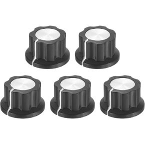 MECCANIXITY 5Pcs Potentiometer Knob Fit 1/4" Shaft Pots, Set Screw Brass Insert, Black Volume Controller Rotary Knobs for Guitar Effect Sound Pedal Replacement