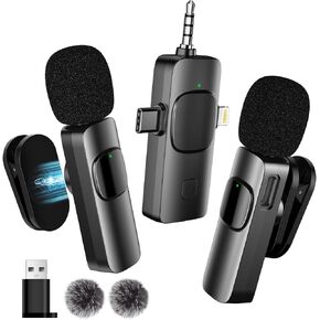 Upgraded 3-in-1 Wireless Lavalier Microphone for iPhone/Android/Computer - Mini Microphone with an Adjustable Collar Clip and Adapter - Noise Reduction Mic for Video Recording/Podcasts