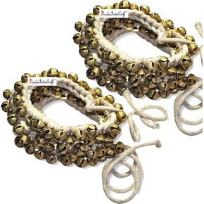 Prisha India Craft Kathak Ghungroo Pair, (100+100) (12 No. Ghungroo) Bells Tied with Cotton Cord Indian Classical Dancers Anklet Musical Instrument