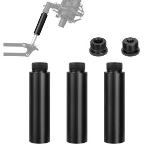 Geekria for Creators Microphone Stand Extension Adapter, 5/8 Male to 3/8 Female and 5/8 Male to 1/4 Female Mic Screws, 5/8 Male to 5/8 Female Microphone Boom Arm Extension Tube (Black / 3 Pack)