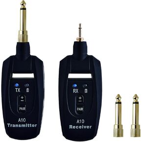 A10 Wireless Guitar System 2.4GHz 2 Modes Built-in Rechargeable Lithium Battery,1/4" and 1/8"Plugs Audio Wireless Transmitter Receiver 270°Rotatable for Acoustic Guitar Bass Violin Keyboard