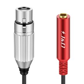 J&D XLR to 1/4 Cable, Balanced XLR Female to 1/4" Female Stereo Audio Adapter, 3 Pin XLR to 6.35mm TRS Converter Cable with Nylon Braiding, 1 ft / 30 cm, Red