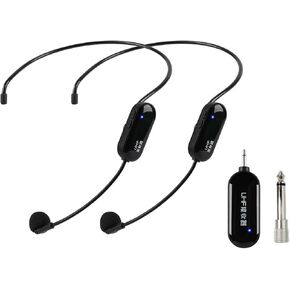 UHF Wireless Headphone Microphone System with Display Screen, Head Mounted Handheld 2-in-1. Suitable for Teaching, Training, and Tour Guides. (2 Microphones)