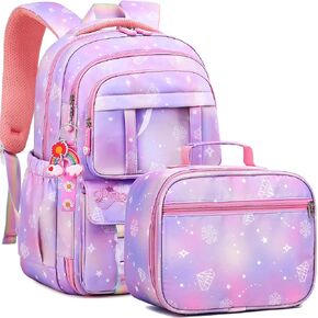 Wraifa Girls Backpack and Lunch Box Set - Sequin Backpack for Girls Elementary School Preschool Princess Kids Bookbag (Lunch Bag Set Pink)