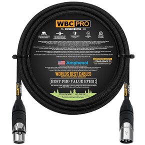 15 Foot - WBC-PRO-Quad Ultra-Silent Ultra-Flexible Balanced Star-Quad Cable with Amphenol Male & Female XLR Plugs & Black Tweed Jacket