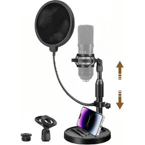 MC-S 【11.4 inch】 Upgraded 2 in 1 Desktop Microphone Stand, Adjustable Mic Stand with Pop Filter, Shock Mount, Microphone Clip, 3/8" to 5/8" Metal Screw Adapter. Phone stand. in Kuwait