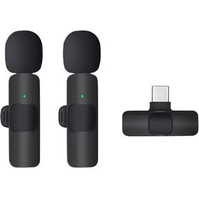 2pcs Professional Wireless Microphone for iPhone 15/Android, Lapel Mics Plug-Play 2.4G Ultra-Low Delay Built-in Noise Reduction Chip 4H Working Time for Video Recording Interview Podcast Vlog YouTube