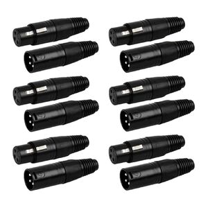 3-Pin XLR Cable Connector Male and Female with Nickel Housing and Silver Contacts Mic Cable Plug Connector Audio Socket, Black, 6 Pairs