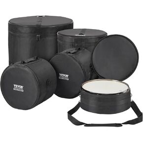 VEVOR 5-Piece Drum Bag Set, 1680D Oxford Fabric, Padded Drum Bags and Cases with 4.92 ft Detachable Shoulder Strap Carry Handles Foldable Design, for 22'' Kick 12'' Tom 13'' Tom 16'' Tom 14'' Snare