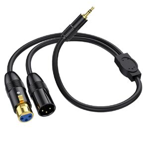 MOTONG XLR to 3.5mm Splitter Cables, TRS Stereo Male to Two XLR Male+ Female Interconnect Audio Microphone Cable, Y Splitter Adapter Cable 0.5M (Male to Two XLR Male+ Female)