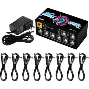 AZOR AP-104 Pedal Power Supply 8 DC Outputs Mini Pedal Board Power Supply with Switchable Voltage for 9V/12V Effect Pedal Power Supply