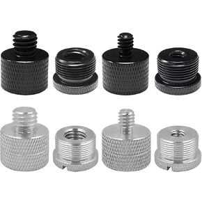 8 Pcs Mic Stand Adapter Mic Thread Adapter Set, 5/8 Female to 3/8 Male and 3/8 Female to 5/8 Male, 5/8 Female to 1/4 Male 1/4 Female to 5/8 Male,8 Different Screw Adapters for Microphone, Black,Silver
