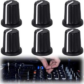 6pcs 6mm Knurled Shaft Potentiometer Knob Black, Electric Guitar Volume Knobs Plastic Bass Control Knob Replacement for Encoder Speaker Mixer Board
