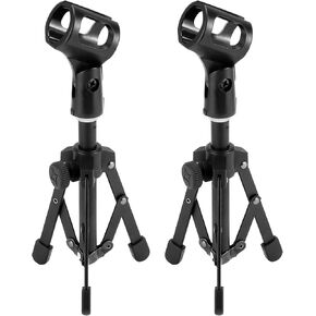 QWORK Professional Foldable Iron Microphone Stand with Adjustable Height and Stable Tripod Base, Compatible with Shure, Blue Yeti, Samson, 2 Pcs