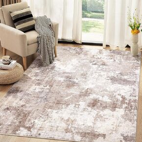 Washable Rug 5x7 Area Rugs: Modern Abstract Neutral Soft Rug for Living Room Bedroom Dining Room Under Kitchen Table Home Office Decor - Brown