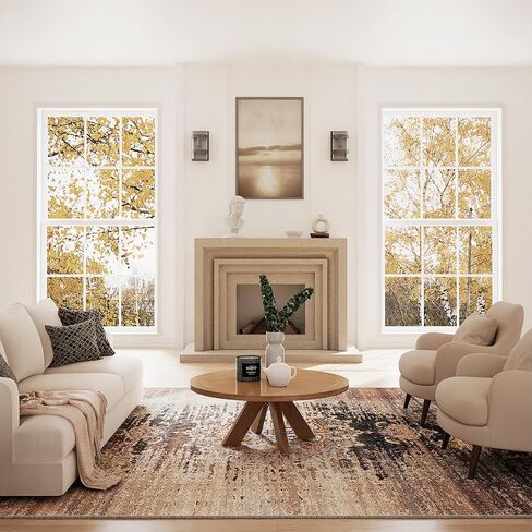 سجاد منطقة meejou مقاس 5x7 لغرفة المعيشة، سجادة قابلة للغسل في الغسالة، سجادة عتيقة متعثرة، سجادة غير قابلة للانزلاق، سجادة منطقة منخفضة الوبر لغرفة المعيشة، غرفة النوم، غرفة الطعام، داخلي، أزرق مخضر in Kuwait