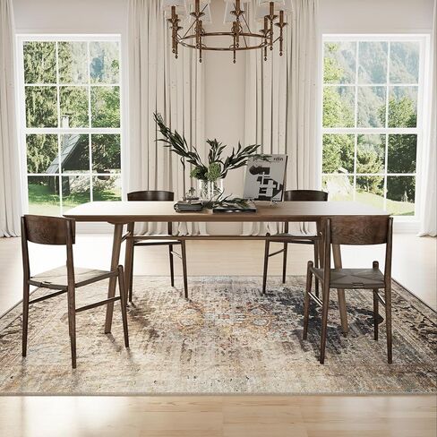 سجاد منطقة meejou مقاس 5x7 لغرفة المعيشة، سجادة قابلة للغسل في الغسالة، سجادة عتيقة متعثرة، سجادة غير قابلة للانزلاق، سجادة منطقة منخفضة الوبر لغرفة المعيشة، غرفة النوم، غرفة الطعام، داخلي، أزرق مخضر in Kuwait