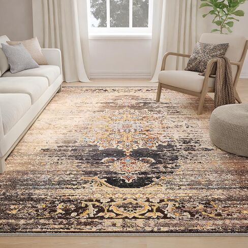 سجاد منطقة meejou مقاس 5x7 لغرفة المعيشة، سجادة قابلة للغسل في الغسالة، سجادة عتيقة متعثرة، سجادة غير قابلة للانزلاق، سجادة منطقة منخفضة الوبر لغرفة المعيشة، غرفة النوم، غرفة الطعام، داخلي، أزرق مخضر in Kuwait