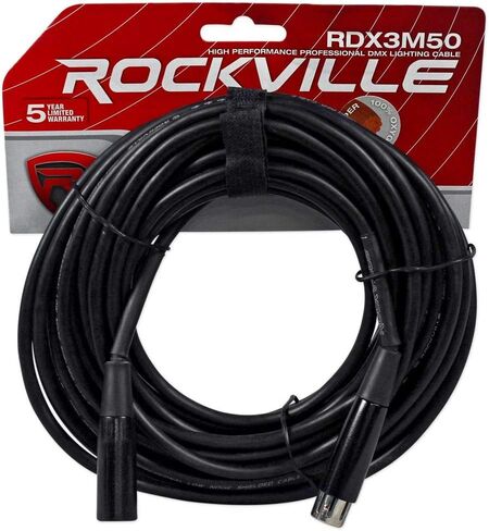 Rockville RDX3M50 50 Foot 3 Pin DMX Lighting Cable 100% OFC Copper Female 2 Male, Black in Saudi Arabia