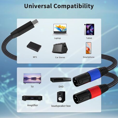 كابل صوت USB C إلى Dual XLR Male (6.6FT / 1 Pack)، كابل مضخم طاقة ستيريو، مكبر صوت نشط للاتصال عبر USB c للهاتف المحمول، كابل صوت مضخم الطاقة in Kuwait