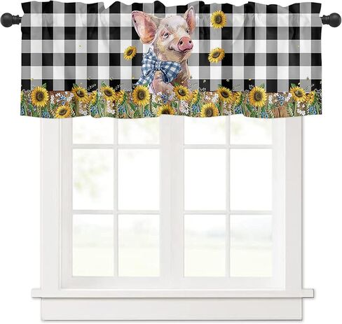 Spring Curtain Valance for Windows,Green Clover Kitchen Rod Pocket Valances,Black White Buffalo Plaid Window Toppers Short Curtains for Bathroom Bedroom in Kuwait