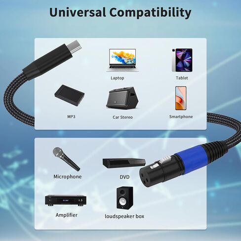 ميكروفون أنثى USB c إلى XLR (6.6FT/1Pack)، كابل أنثى XLR إلى USB c، كابل صوت تسجيل ميكروفون متوافق، متصل بالهاتف الذكي in Kuwait