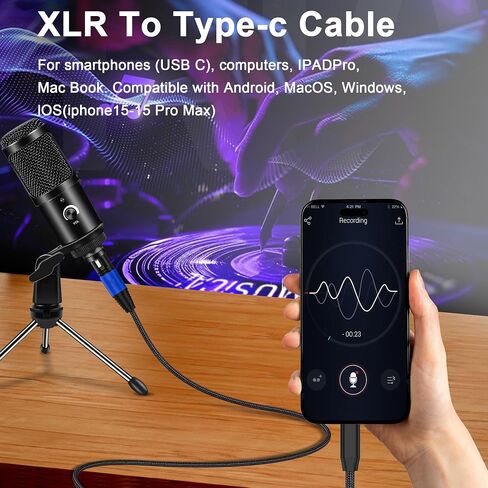 ميكروفون أنثى USB c إلى XLR (6.6FT/1Pack)، كابل أنثى XLR إلى USB c، كابل صوت تسجيل ميكروفون متوافق، متصل بالهاتف الذكي in Kuwait