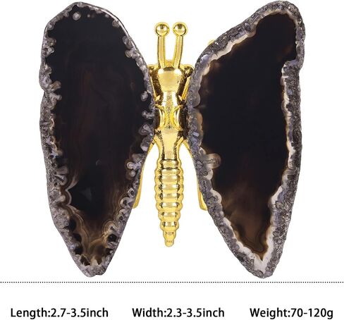 Amogeeli Crystal Agate Butterfly Figurine Home Decoration, Healing Geode Agate Stone Slice Butterfly for Wedding Party, Black in Saudi Arabia
