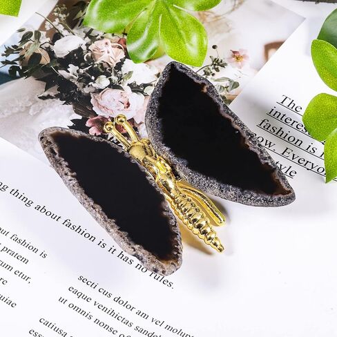 Amogeeli Crystal Agate Butterfly Figurine Home Decoration, Healing Geode Agate Stone Slice Butterfly for Wedding Party, Black in Saudi Arabia