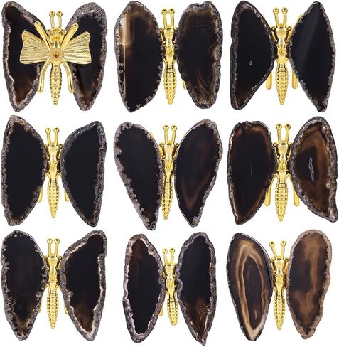 Amogeeli Crystal Agate Butterfly Figurine Home Decoration, Healing Geode Agate Stone Slice Butterfly for Wedding Party, Black in Saudi Arabia