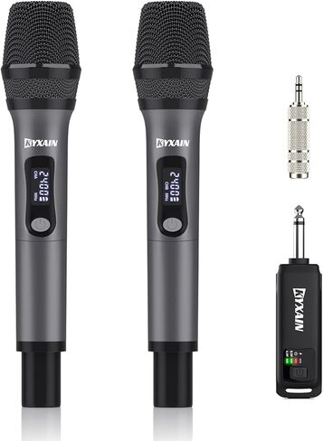 ميكروفونات لاسلكية UHF احترافية لغناء الكاريوكي، ميكروفون محمول معدني مزدوج قابل لإعادة الشحن، وقت عمل 12 ساعة مع جهاز استقبال 100 قدم، ميكروفون لاسلكي للتحدث، الزفاف، الكنيسة، نظام PA in Kuwait