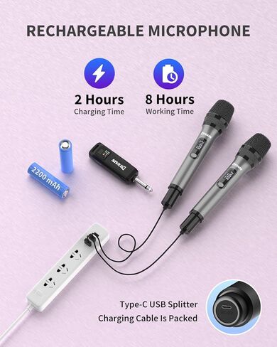 ميكروفونات لاسلكية UHF احترافية لغناء الكاريوكي، ميكروفون محمول معدني مزدوج قابل لإعادة الشحن، وقت عمل 12 ساعة مع جهاز استقبال 100 قدم، ميكروفون لاسلكي للتحدث، الزفاف، الكنيسة، نظام PA in Kuwait