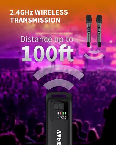 ميكروفونات لاسلكية UHF احترافية لغناء الكاريوكي، ميكروفون محمول معدني مزدوج قابل لإعادة الشحن، وقت عمل 12 ساعة مع جهاز استقبال 100 قدم، ميكروفون لاسلكي للتحدث، الزفاف، الكنيسة، نظام PA in Kuwait