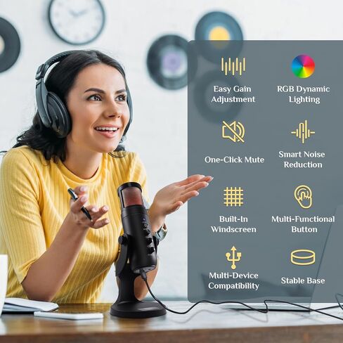 ميكروفون USB مكثف مع ضوء RGB، تشغيل التوصيل، للألعاب، البث، البث، التويتش، اليوتيوب، Discord، التسجيل لهاتف PC Mac in Kuwait