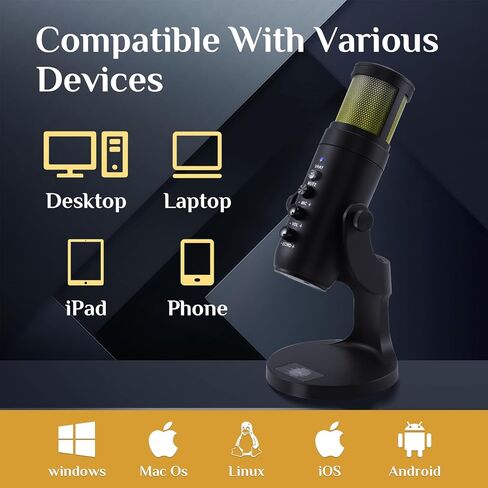 ميكروفون USB مكثف مع ضوء RGB، تشغيل التوصيل، للألعاب، البث، البث، التويتش، اليوتيوب، Discord، التسجيل لهاتف PC Mac in Kuwait
