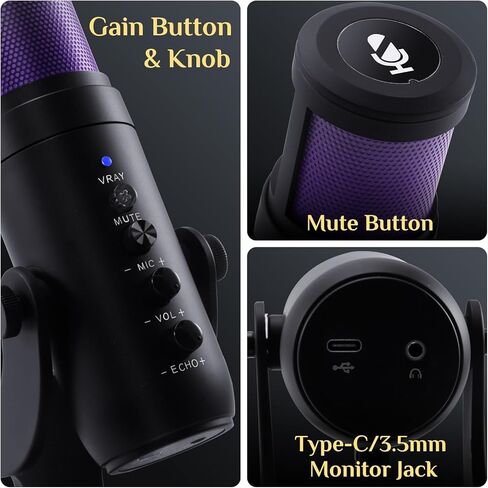 ميكروفون USB مكثف مع ضوء RGB، تشغيل التوصيل، للألعاب، البث، البث، التويتش، اليوتيوب، Discord، التسجيل لهاتف PC Mac in Kuwait