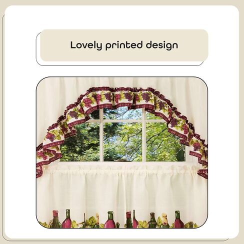 Light Filtering Printed Tier & Swag Window Curtain Set - 57 Inch Length, 24 Inch Width - Chardonnay - Machine Washable Drape for Kitchen, Living, & Dining Room by Achim Home Decor in Saudi Arabia