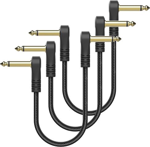 HOSONGIN كابلات تصحيح الجيتار 6 بوصة نايلون مضفر الزاوية اليمنى، 1/4 بوصة الزاوية اليمنى كابل أداة دواسة الجيتار، موصل قابس مطلي بالذهب على شكل حرف C كابل دواسة تصحيح الجيتار - (3 عبوات) in Kuwait