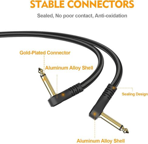 HOSONGIN كابلات تصحيح الجيتار 6 بوصة نايلون مضفر الزاوية اليمنى، 1/4 بوصة الزاوية اليمنى كابل أداة دواسة الجيتار، موصل قابس مطلي بالذهب على شكل حرف C كابل دواسة تصحيح الجيتار - (3 عبوات) in Kuwait