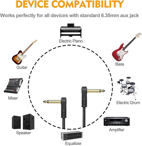HOSONGIN كابلات تصحيح الجيتار 6 بوصة نايلون مضفر الزاوية اليمنى، 1/4 بوصة الزاوية اليمنى كابل أداة دواسة الجيتار، موصل قابس مطلي بالذهب على شكل حرف C كابل دواسة تصحيح الجيتار - (3 عبوات) in Kuwait