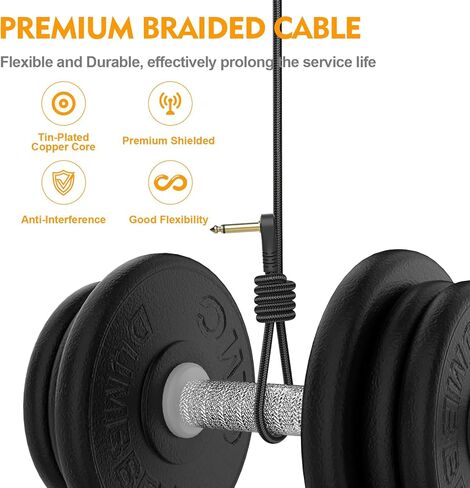 HOSONGIN كابلات تصحيح الجيتار 6 بوصة نايلون مضفر الزاوية اليمنى، 1/4 بوصة الزاوية اليمنى كابل أداة دواسة الجيتار، موصل قابس مطلي بالذهب على شكل حرف C كابل دواسة تصحيح الجيتار - (3 عبوات) in Kuwait