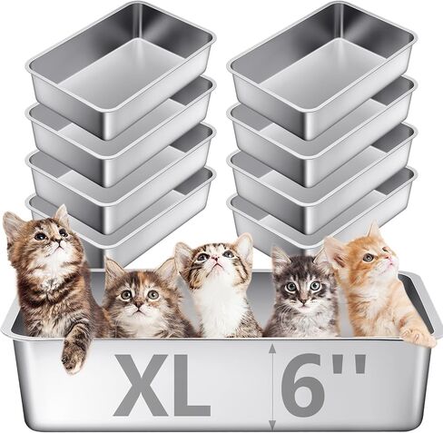 10 Packs Stainless Steel Litter Box for Cat Extra Large Metal Litter Box Non Stick Litter Pan with High Sides Never Absorbs Odor, Rustproof, Easy to Clean for Cat Dog (19.5 x 13.5 x 6 Inch) in Saudi Arabia