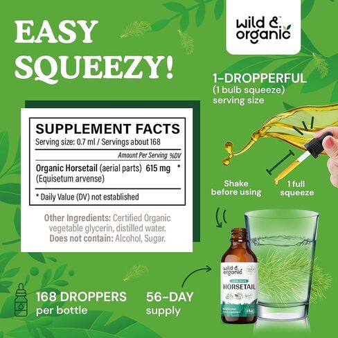 Wild & Organic Horsetail Liquid Extract - Horsetail Herb Supplement for Hair Growth - Vegan, Alcohol Free Drops - 2 fl oz in Kuwait